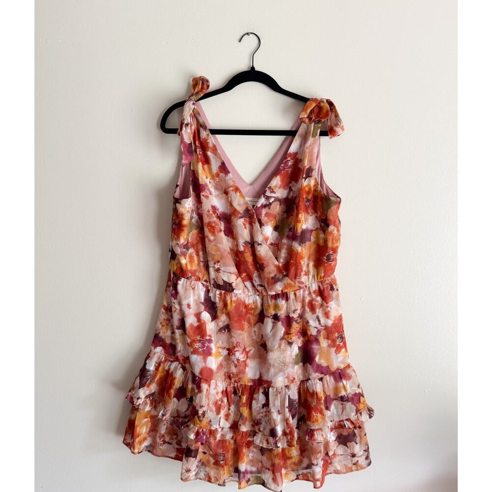 The General Good Purple Orange Abstract Leia Tie Strap V Neck Dress XL NWT